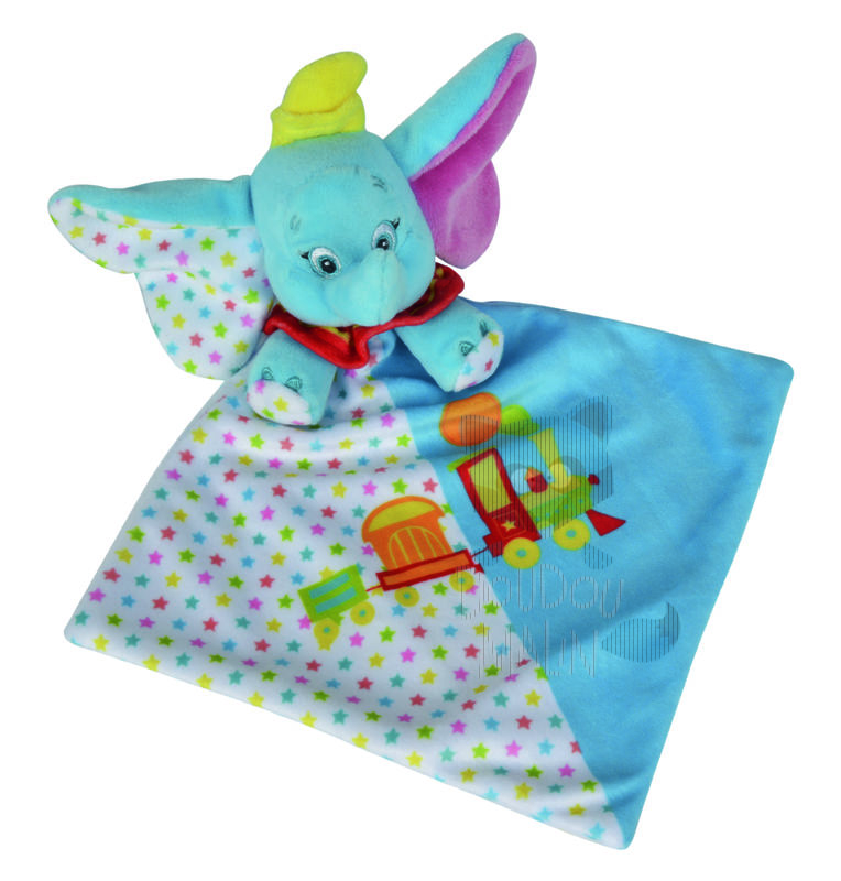 baby comforter dumbo elephant blue white star train 